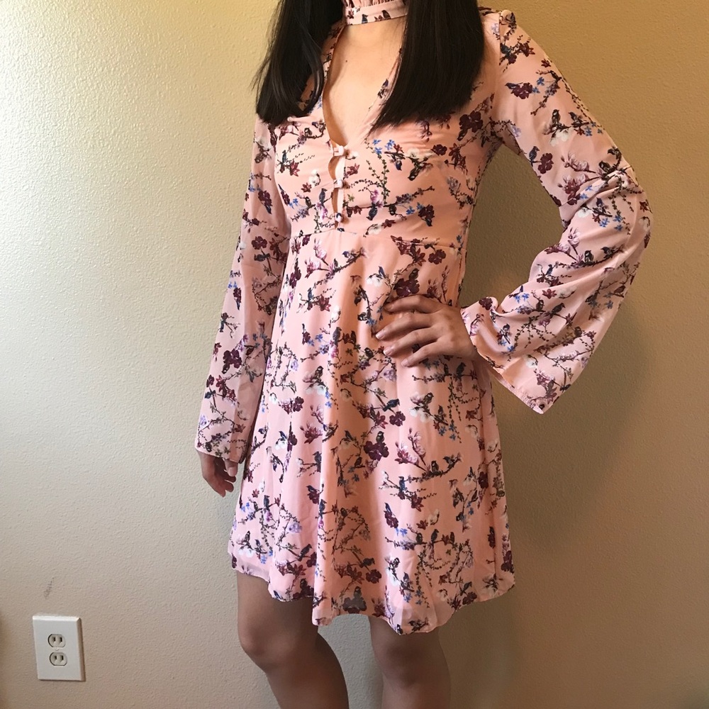 Floral Long Bell Sleeve Dress-S